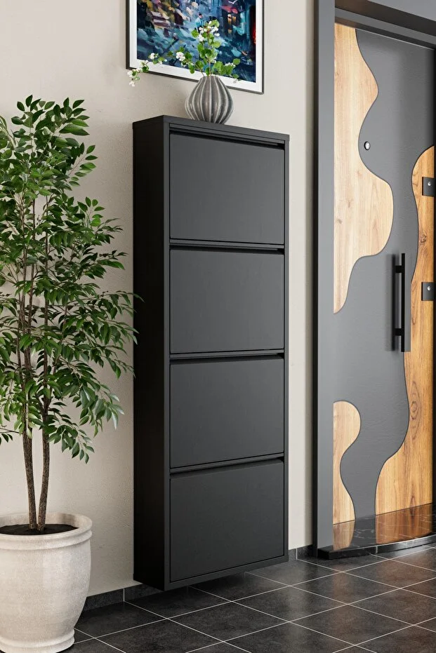 4 Kapaklı Metal Ayakkabılık Antrasit